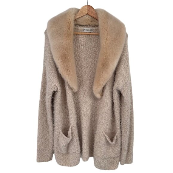 Knox Rose Womens removable Faux Fur Collar Cardigan Sweater Pockets sz Medium Be - Picture 1 of 12